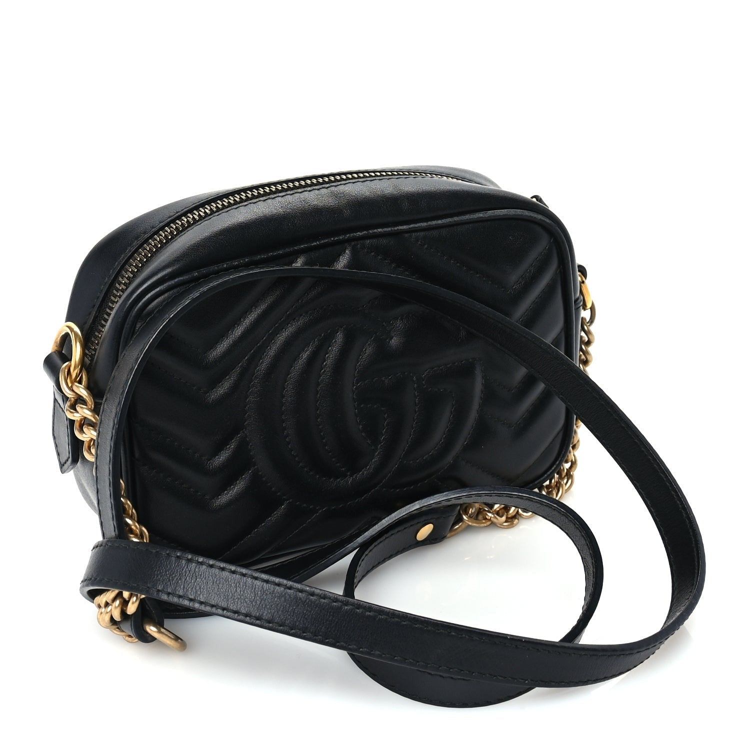 Gucci Calfskin Matelasse Mini GG Marmont Chain Shoulder Bag Black