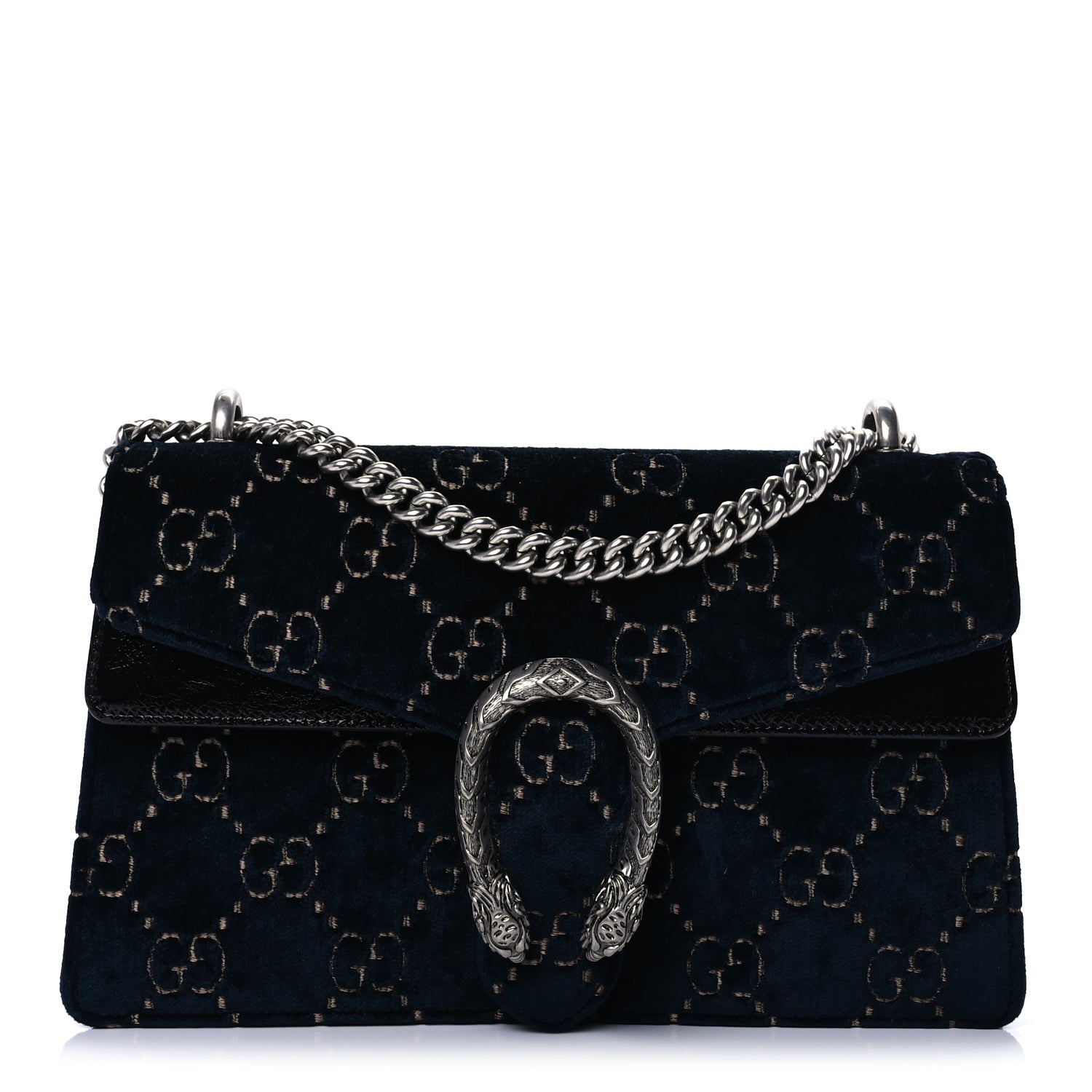 Gucci Velvet Skipper GG Monogram Small Dionysus Shoulder Bag Navy