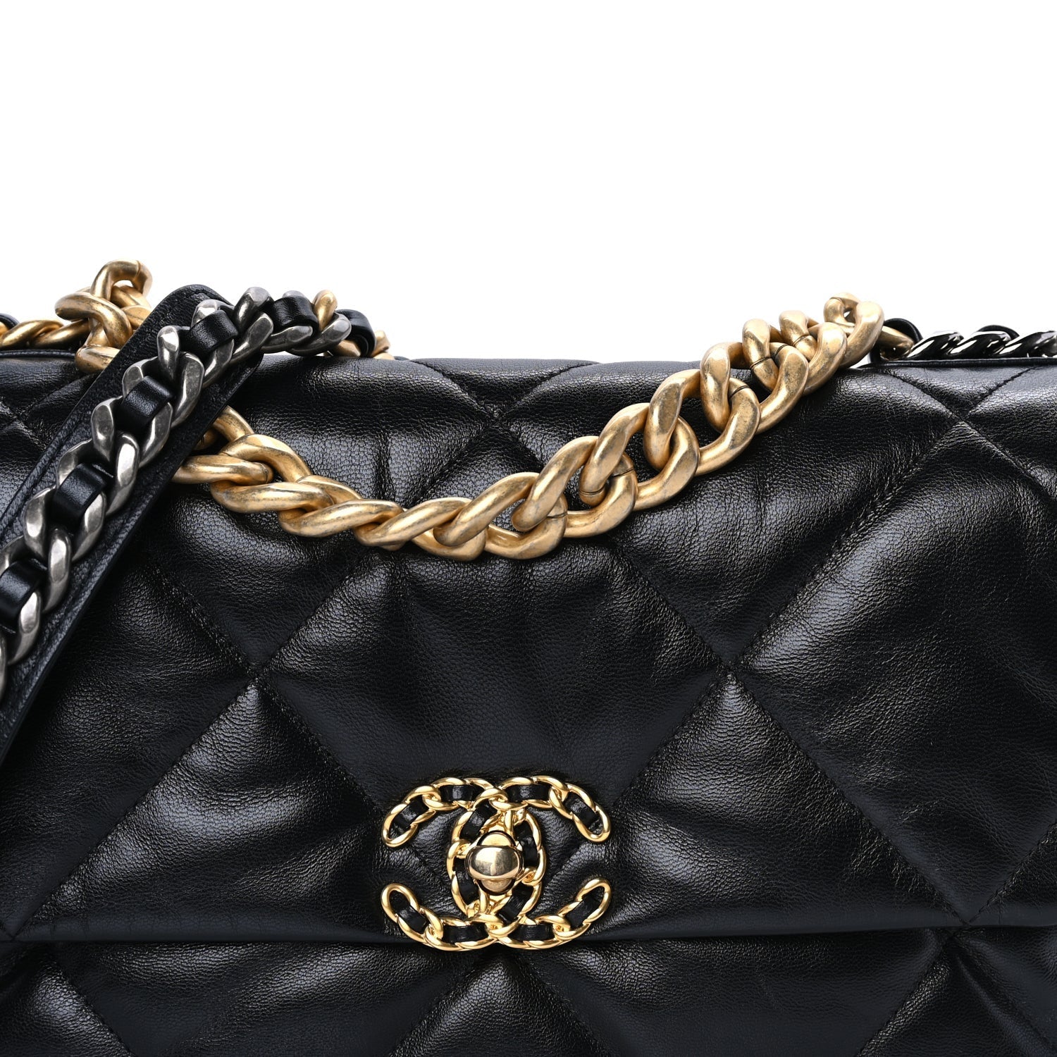 Chanel Goatskin Quilted Large 19 Flap Black