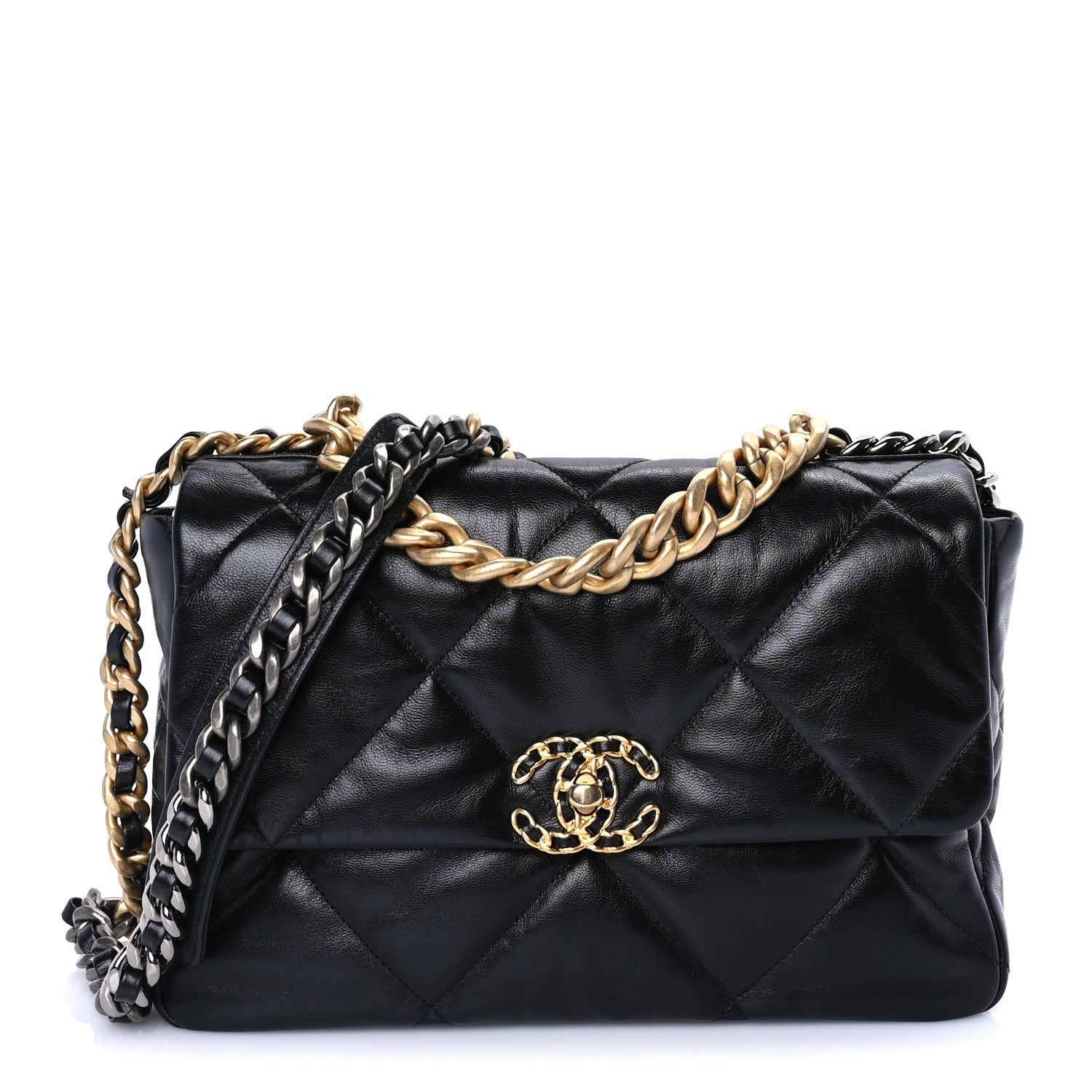 Chanel Goatskin Quilted Large 19 Flap Black