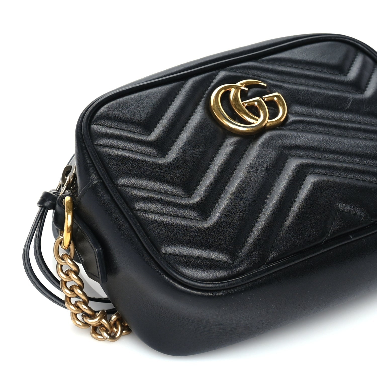 Gucci Calfskin Matelasse Mini GG Marmont Chain Shoulder Bag Black