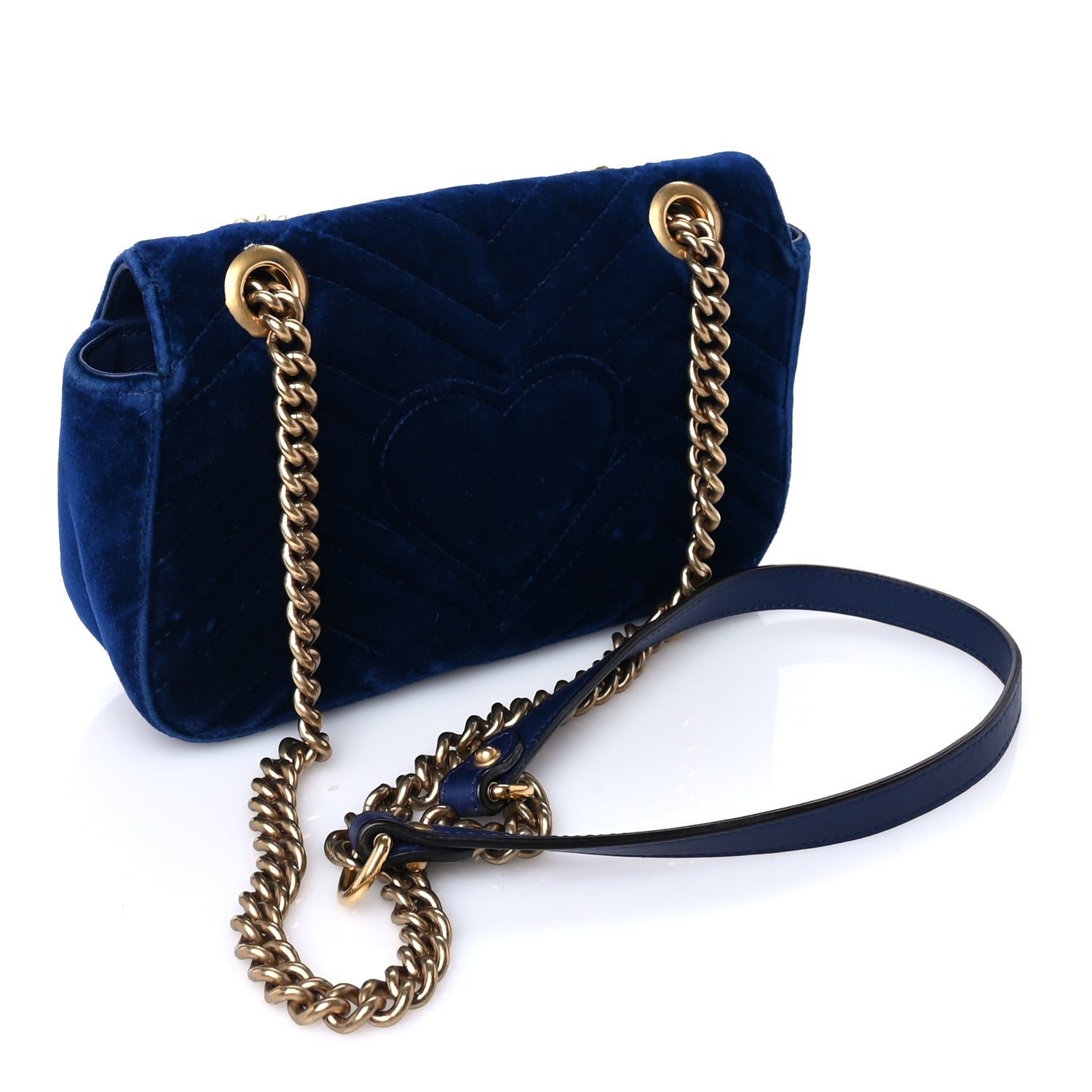 Gucci Velvet Matelasse Mini GG Marmont Shoulder Bag Cobalt Blue