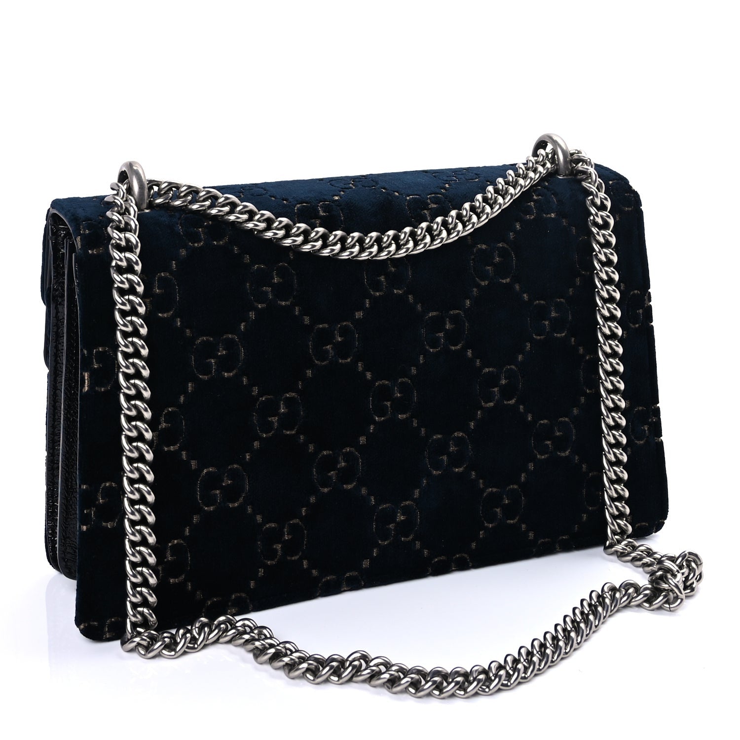 Gucci Velvet Skipper GG Monogram Small Dionysus Shoulder Bag Navy