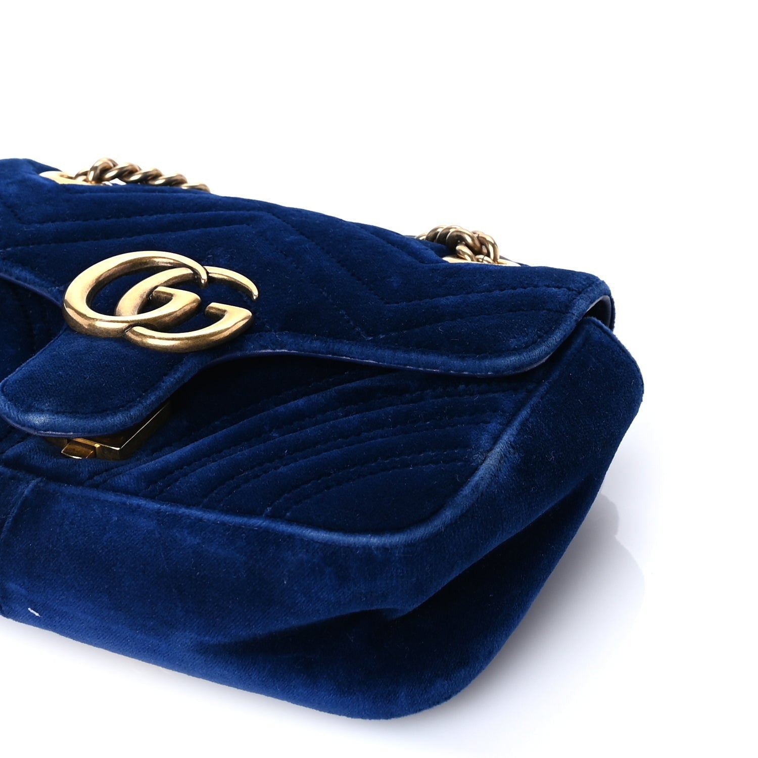 Gucci Velvet Matelasse Mini GG Marmont Shoulder Bag Cobalt Blue