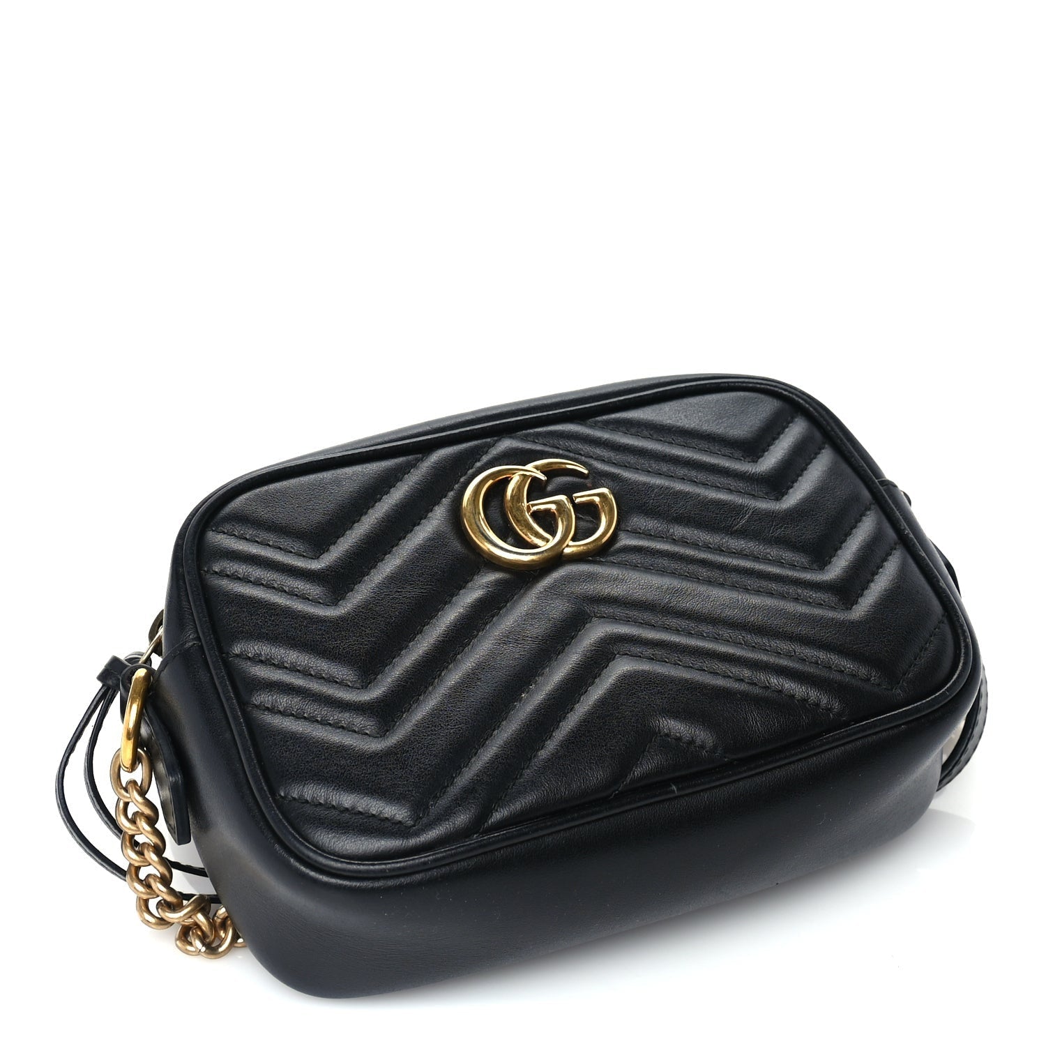 Gucci Calfskin Matelasse Mini GG Marmont Chain Shoulder Bag Black