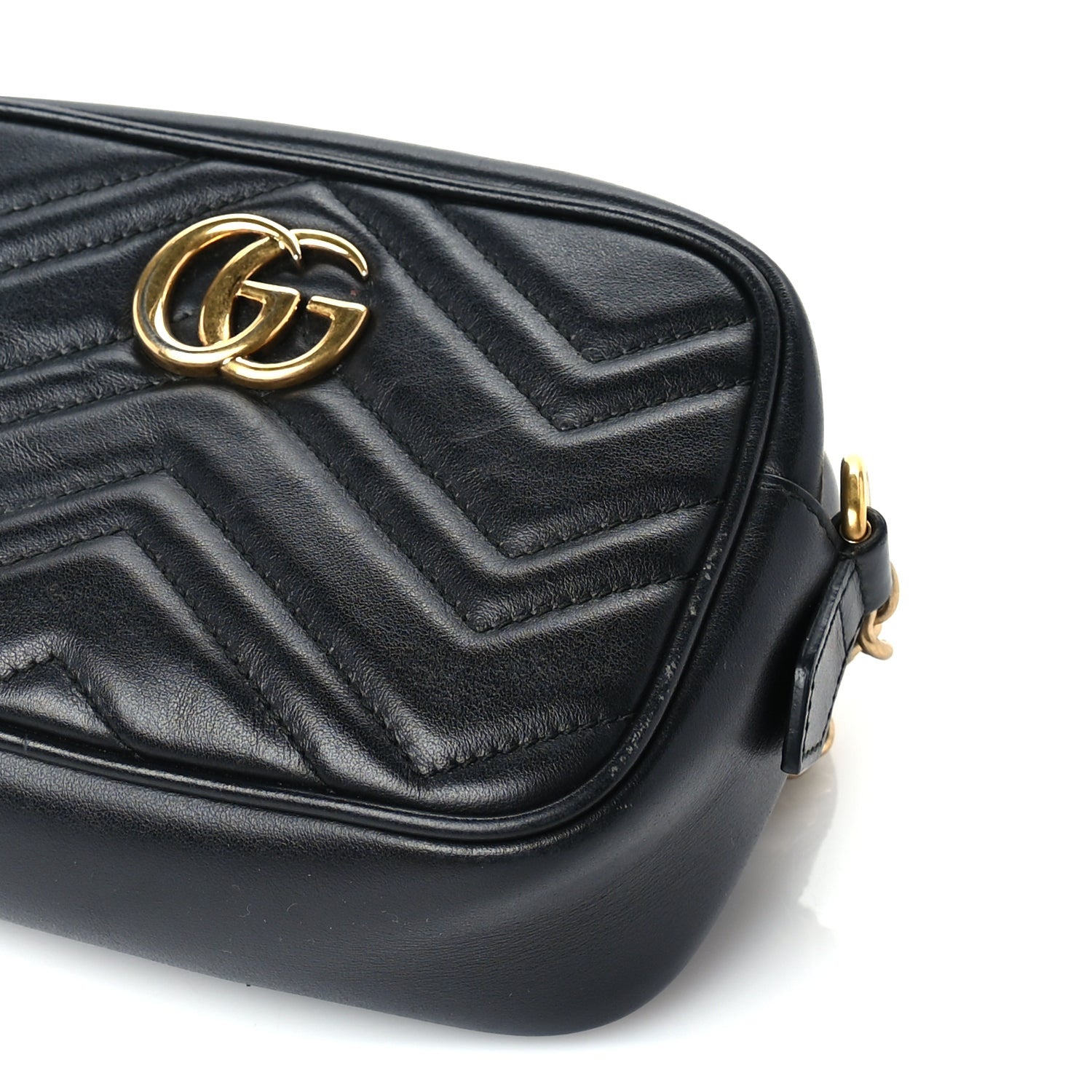 Gucci Calfskin Matelasse Mini GG Marmont Chain Shoulder Bag Black