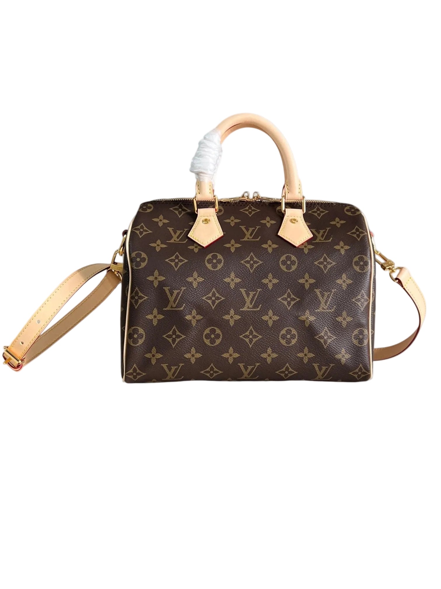 Zebass Louis Vuitton monogram coated canvas satchel with light leather top handles and gold hardware