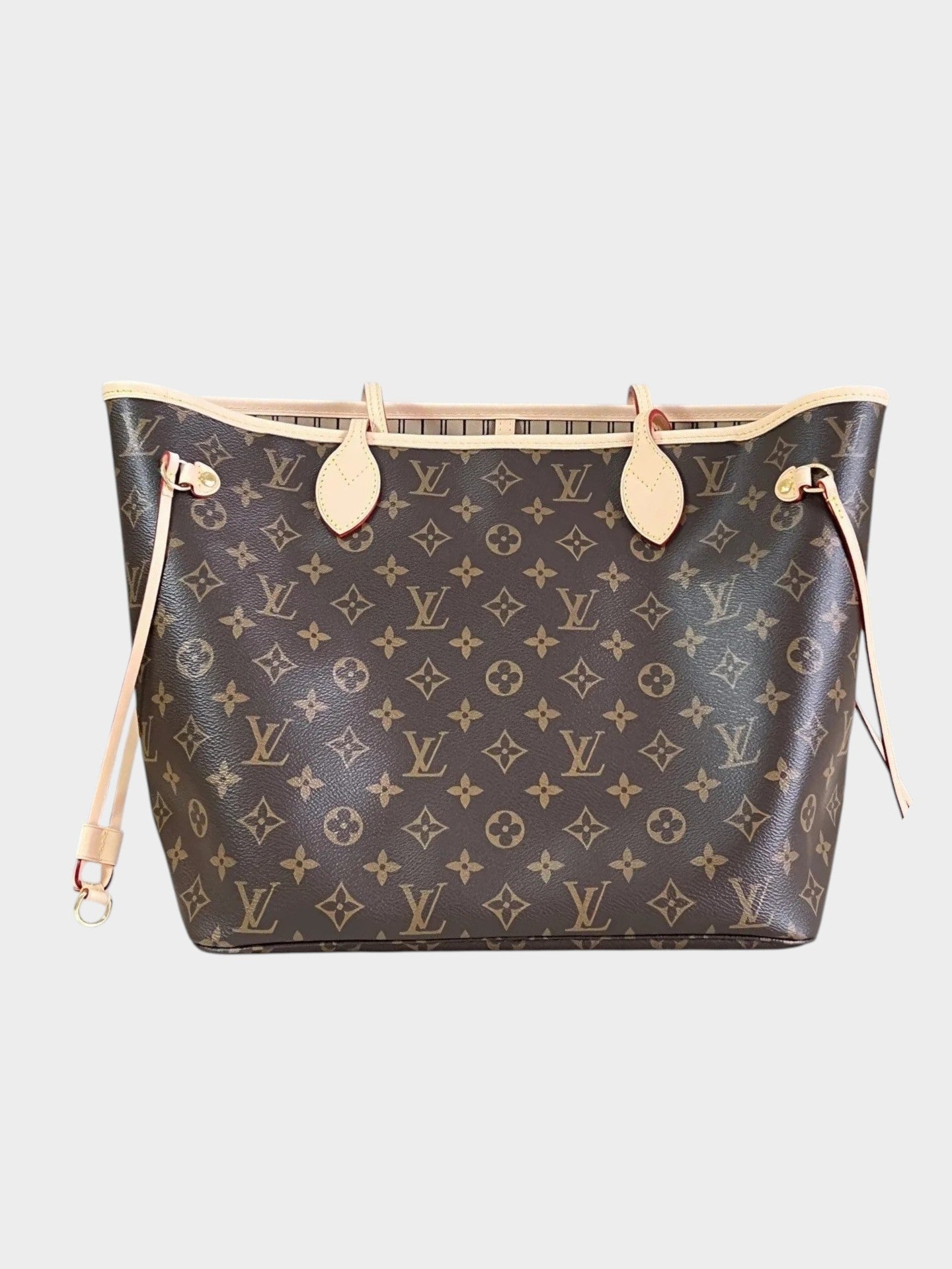 Zebass LOUIS VUITTON Neverfull tote bag in signature brown monogram coated canvas with light leather trim