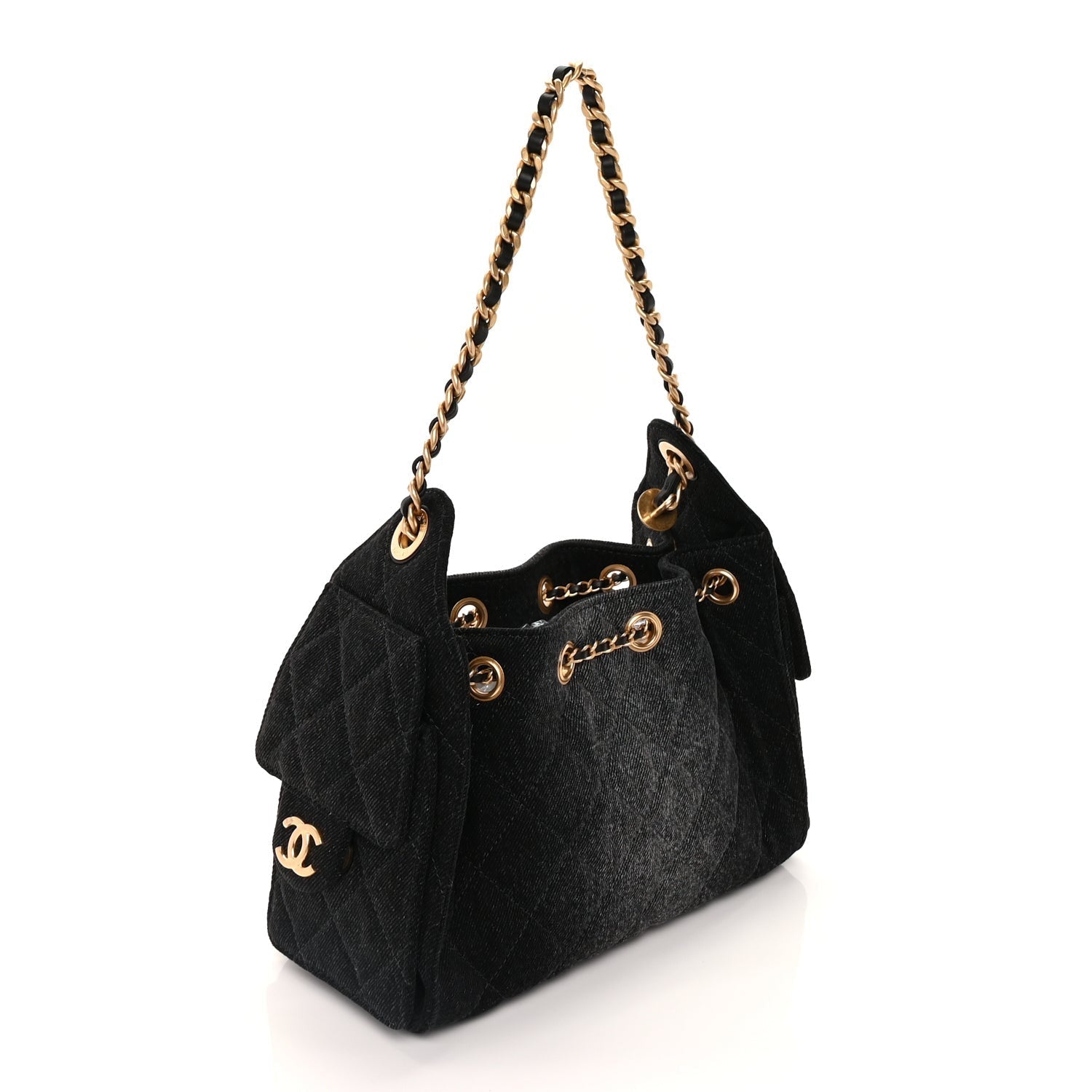 Chanel Washed Denim Quilted Mini 25 Handbag Black