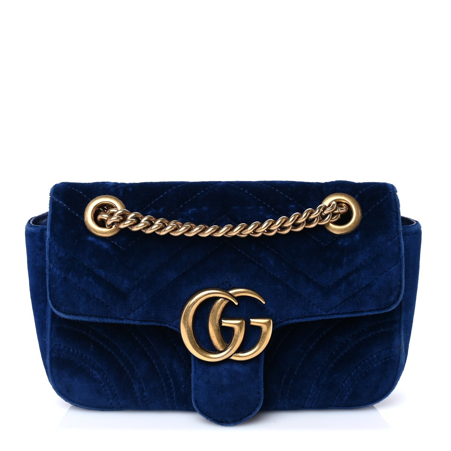 Gucci Velvet Matelasse Mini GG Marmont Shoulder Bag Cobalt Blue