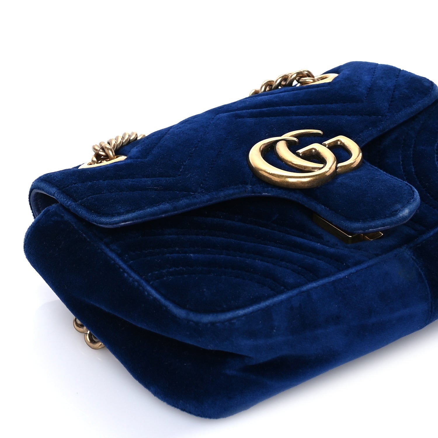 Gucci Velvet Matelasse Mini GG Marmont Shoulder Bag Cobalt Blue