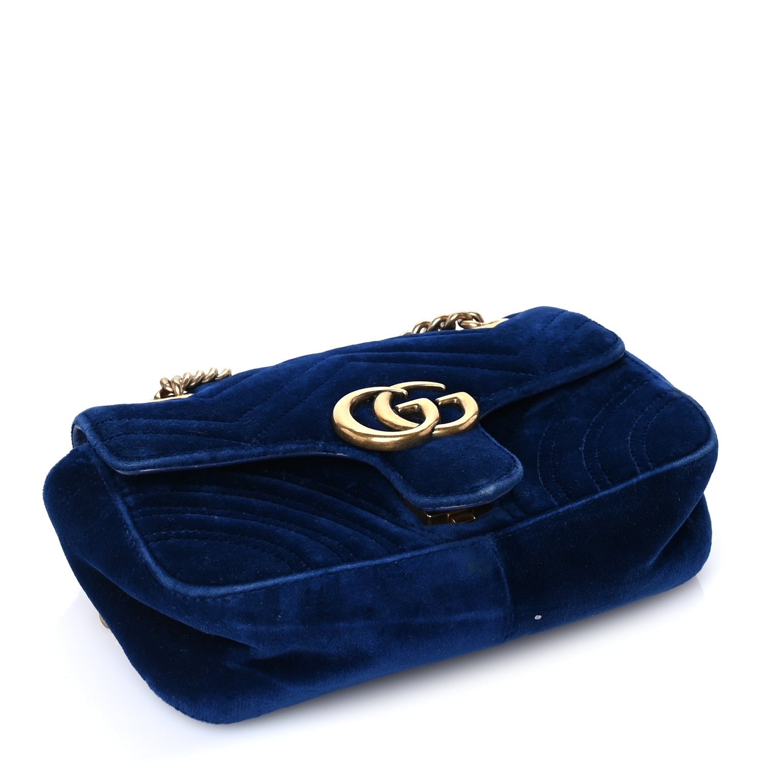 Gucci Velvet Matelasse Mini GG Marmont Shoulder Bag Cobalt Blue