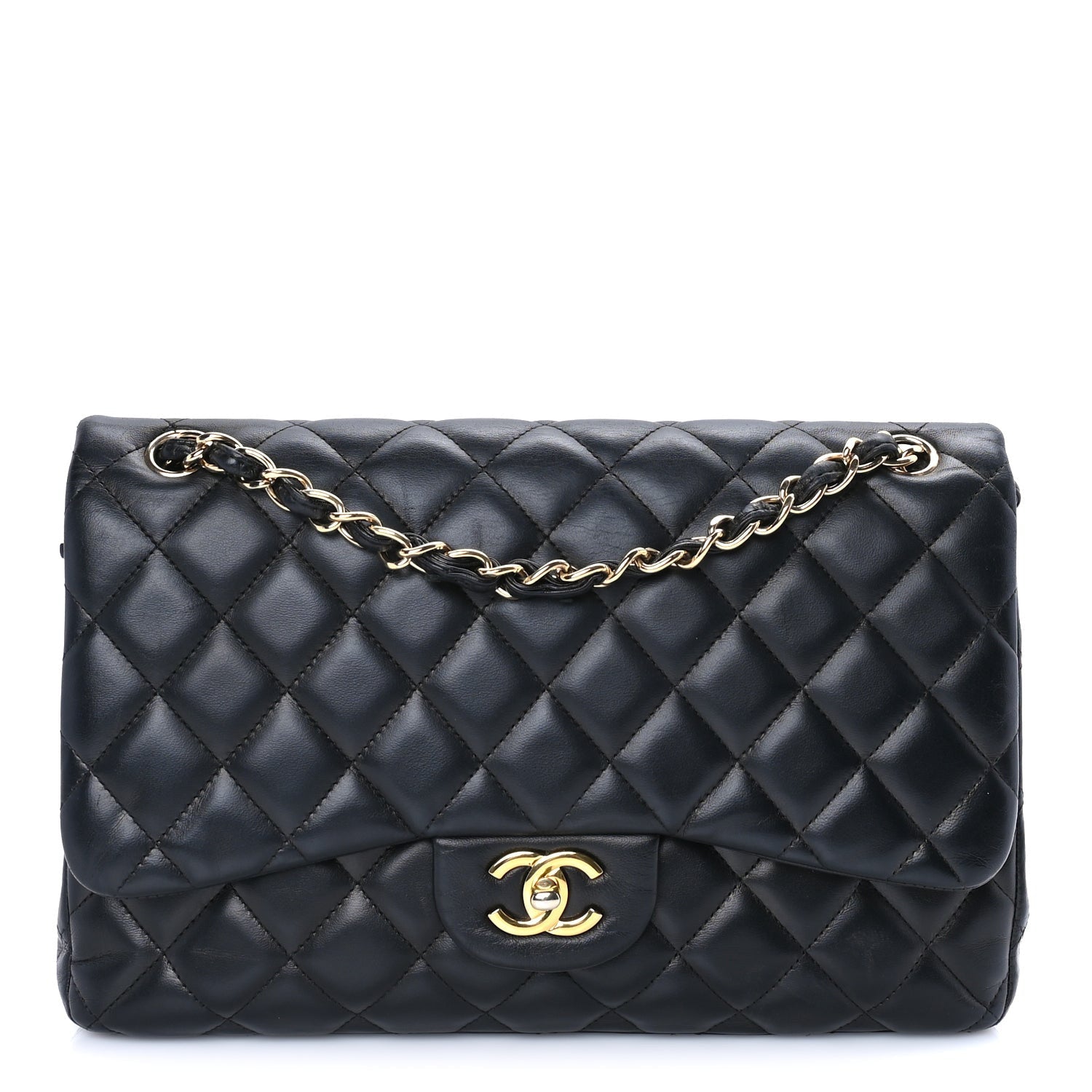 Chanel Lambskin Quilted Jumbo Double Flap Black