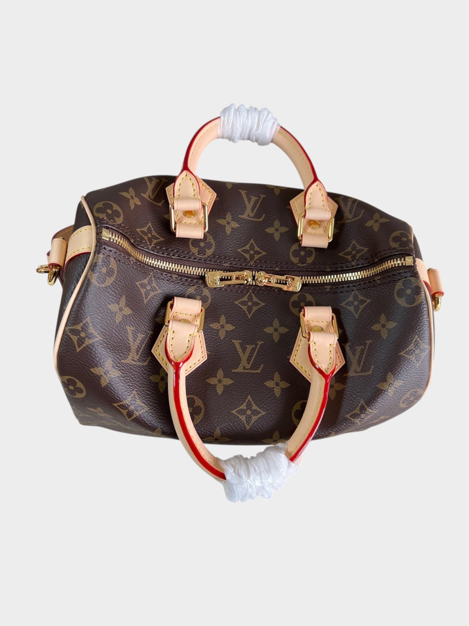 Zebass Louis Vuitton monogram coated canvas satchel with light leather top handles and gold-tone hardware